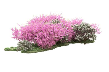 Beyaz arkaplanda yeşil çiçekli ağaçlar 