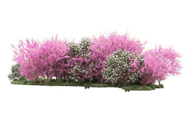 Beyaz arkaplanda yeşil çiçekli ağaçlar 