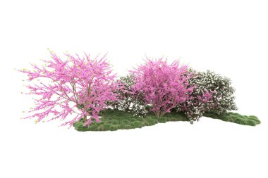 Beyaz arkaplanda yeşil çiçekli ağaçlar 