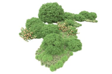 Fotokopi alanı için beyaz zemin üzerinde izole edilmiş gerçekçi ağaçlar.