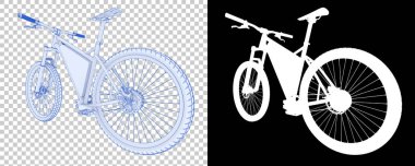 Bisiklet siyah ve beyaz arka planda izole edilmiş. 3d görüntüleme - illüstrasyon