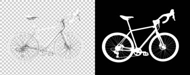 Bisiklet siyah ve beyaz arka planda izole edilmiş. 3d görüntüleme - illüstrasyon
