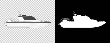 Arka planda maskeli bir balıkçı teknesi. 3d görüntüleme - illüstrasyon