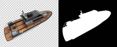 Arka planda maskeli bir balıkçı teknesi. 3d görüntüleme - illüstrasyon