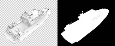 Arka planda maskeli bir balıkçı teknesi. 3d görüntüleme - illüstrasyon