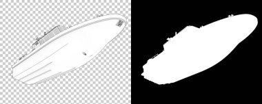 Arka planda maskeli bir balıkçı teknesi. 3d görüntüleme - illüstrasyon