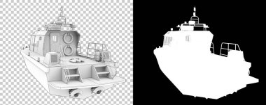 Arka planda maskeli bir balıkçı teknesi. 3d görüntüleme - illüstrasyon