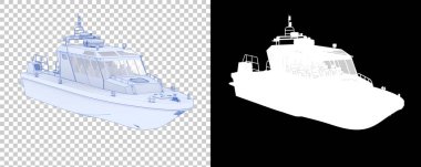 Arka planda maskeli bir balıkçı teknesi. 3d görüntüleme - illüstrasyon