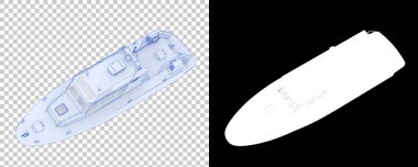 Arka planda maskeli bir balıkçı teknesi. 3d görüntüleme - illüstrasyon