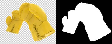 Arka planda maske olan boks eldivenleri. 3d görüntüleme - illüstrasyon