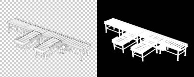 Makine bandı taşıyıcı yapı. Fabrika ekipmanlarının 3D çizimi