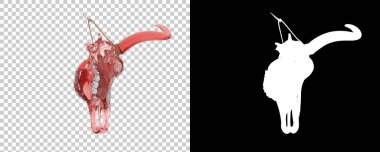 Şeffaf ve siyah arkaplanda ürkütücü inek kafatası