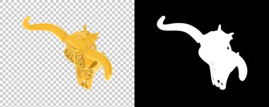 Şeffaf ve siyah arkaplanda ürkütücü inek kafatası