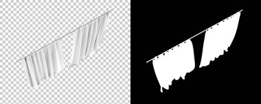 Perdeler siyah beyaz arka planda izole edilmiş. 3d görüntüleme - illüstrasyon