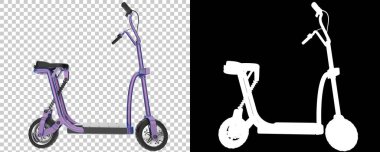 Şeffaf ve siyah arkaplanda elektrikli scooter