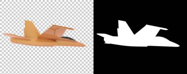 Arka planda maskeli askeri uçak izole edildi. 3B görüntüleme - illüstrasyon 