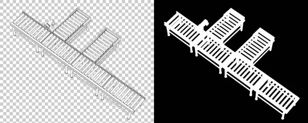 機械ベルトコンベヤーの構造 工場設備の3Dレンダリングイラスト — ストック写真