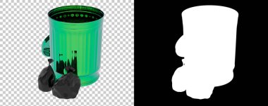 Damalı ve siyah üzerine çöp kutusu 3d illüstrasyon 