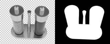 Tuz öğütücü şişelerinin üç boyutlu çizimi izole edilmiş. Alan arkaplanını kopyala 