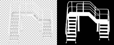 Arka planda izole edilmiş merdivenleri olan sanayi platformu. 3d görüntüleme - illüstrasyon
