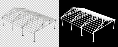 Arka planda depo yapısı izole edilmiş. 3d görüntüleme - illüstrasyon