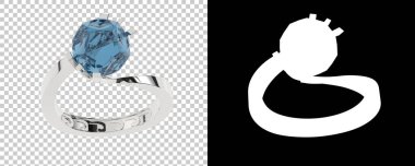 Yüzüklerin 3 boyutlu modelleri. Mavi değerli taşlı beyaz altın yüzük.