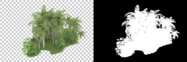 Arka planda maskeyle izole edilmiş ağaçlar. 3d görüntüleme - illüstrasyon