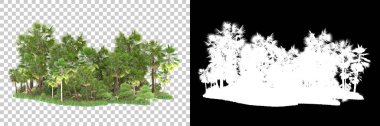 Arka planda maskeli tropik bir orman. 3d görüntüleme - illüstrasyon