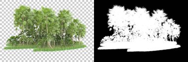 Arka planda maskeli tropik bir orman. 3d görüntüleme - illüstrasyon