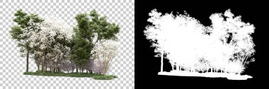 Arka planda maskeyle izole edilmiş ağaçlar. 3d görüntüleme - illüstrasyon