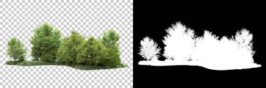 Arka planda maskeyle izole edilmiş ağaçlar. 3d görüntüleme - illüstrasyon