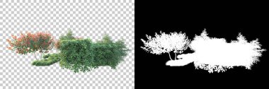Arka planda maskeyle izole edilmiş ağaçlar. 3d görüntüleme - illüstrasyon