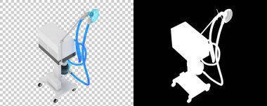 Tıbbi vantilatör arka planda maskeyle izole edilmiş. 3d görüntüleme - illüstrasyon  