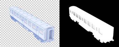 Tren vagonu şeffaf ve siyah arka planda afişler için izole edildi. 3d görüntüleme - illüstrasyon