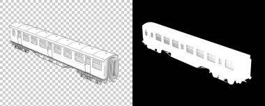 Tren vagonu şeffaf ve siyah arka planda afişler için izole edildi. 3d görüntüleme - illüstrasyon