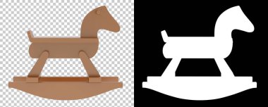 Şeffaf ve siyah arkaplanda tahta sallanan at 