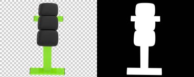 Spor salonunun 3D çizimi, spor aletleri, ayarlanabilir spor bankları. 