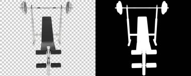 Spor salonunun 3D çizimi, spor aletleri, ayarlanabilir spor bankları. 