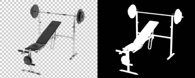 Spor salonunun 3D çizimi, spor aletleri, ayarlanabilir spor bankları. 