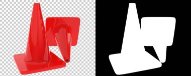 Arka planda trafik konileri izole edilmiş. 3d görüntüleme, illüstrasyon 