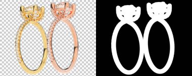 Mücevher taşlı yüzükler. 3d resimleme 