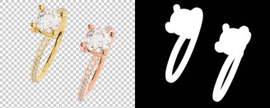 Mücevher taşlı yüzükler. 3d resimleme 