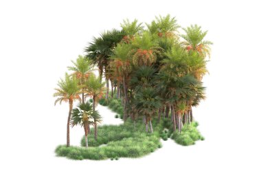 Arka planda izole edilmiş tropik orman düzeni. 3d görüntüleme - illüstrasyon