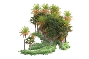 Arka planda izole edilmiş tropik orman düzeni. 3d görüntüleme - illüstrasyon