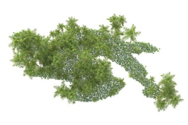 3D ağaçlar ve bahçe süslemeleri beyaz arka planda