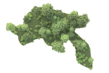 3D ağaçlar ve bahçe süslemeleri beyaz arka planda