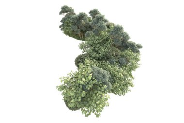 3D ağaçlar ve bahçe süslemeleri beyaz arka planda