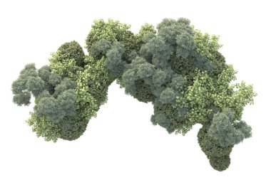 3D ağaçlar ve bahçe süslemeleri beyaz arka planda