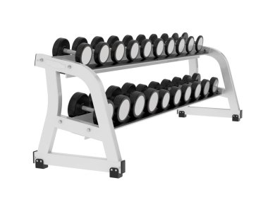 Spor aletleri beyaz arka planda izole edilmiş. Halterler ve banklar  