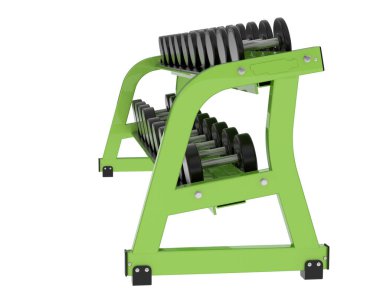 Spor aletleri beyaz arka planda izole edilmiş. Halterler ve banklar  